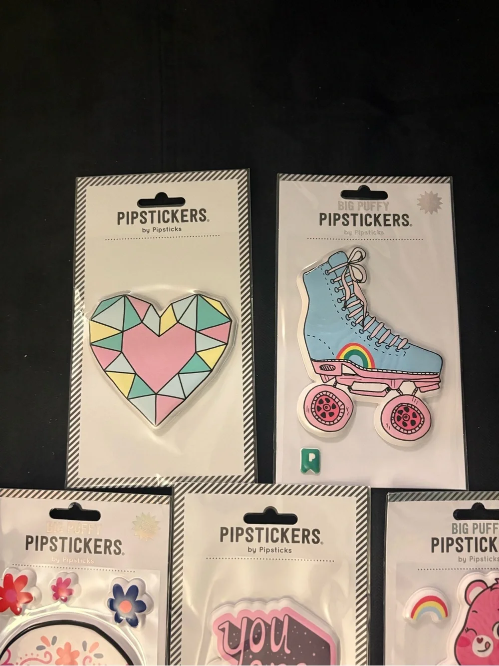 Pipsticks 5 big puffy puffies stickers Care Bears magic roller skate
